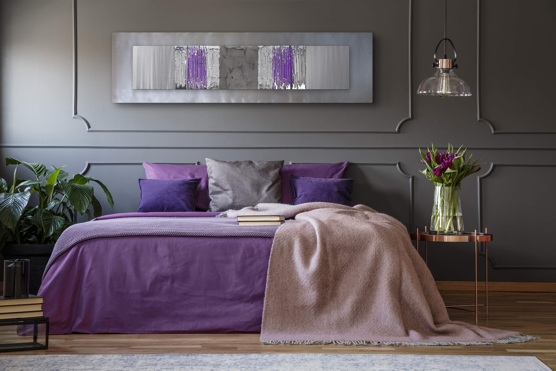 Purple Bedroom Silver Wall Art, Contemporary Art UK