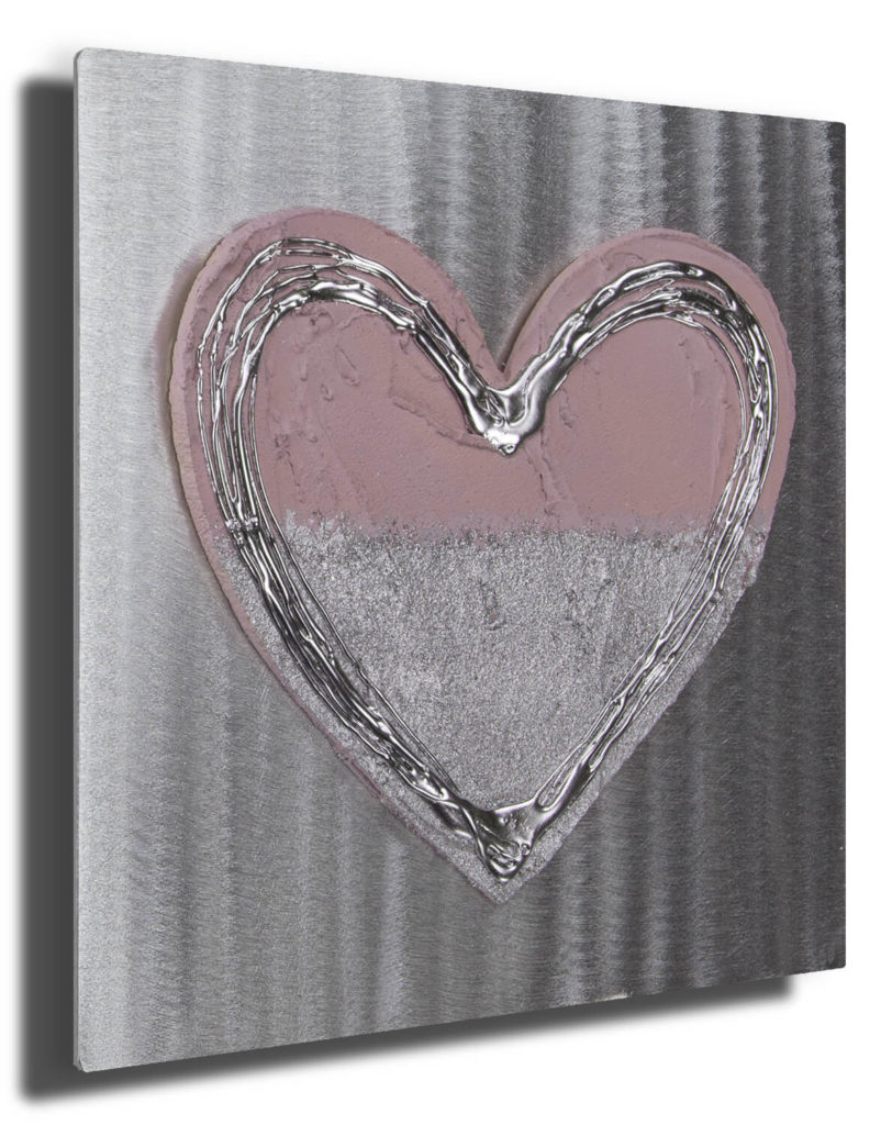 Dusky Pink Heart - Silver Wall Art, Contemporary Art UK