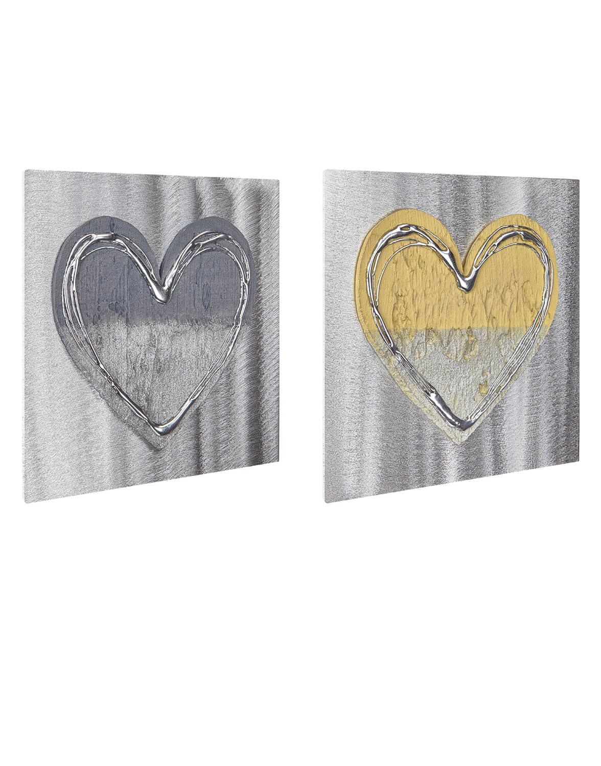 Mini Heart Set Yellow And Grey Silver Wall Art Contemporary Art Uk