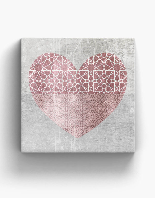 Small Canvas, Grey and Blush Pink Heart II Silver Wall