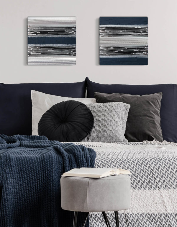 Echo Navy Duo (Large) Silver Wall Art, Contemporary Art UK