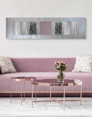 pink and grey metal wall art