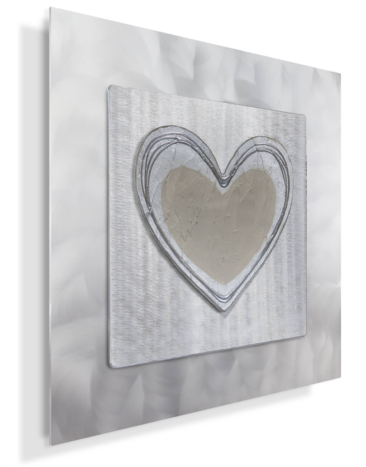 Large Luxe Love Heart, Light Beige - Silver Wall Art, Contemporary Art UK